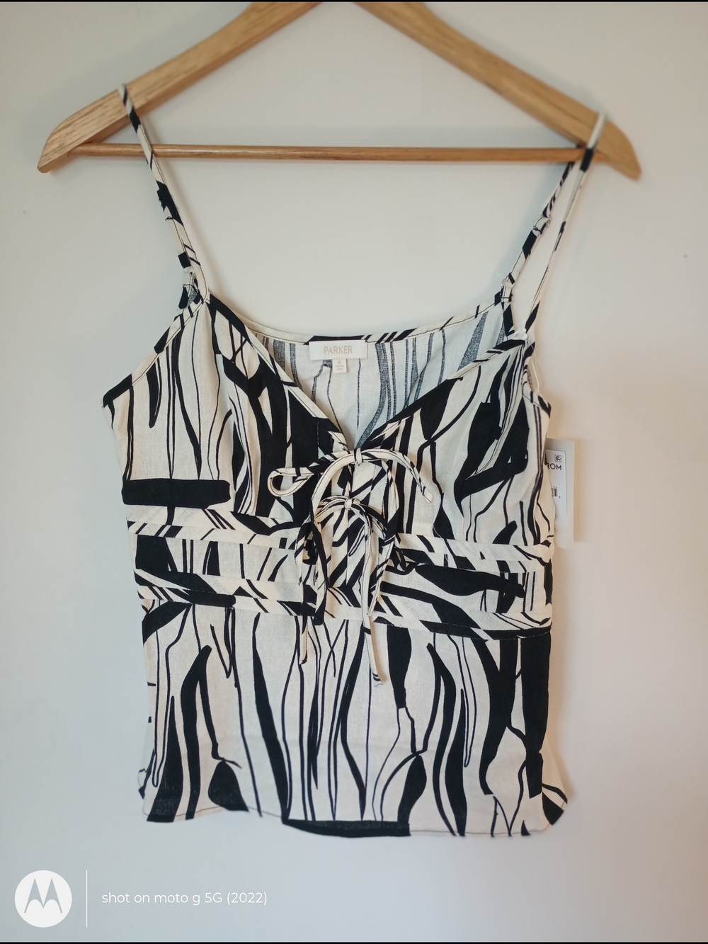 Parker Black & Cream Tie-Front Spaghetti Strap Top Size 8